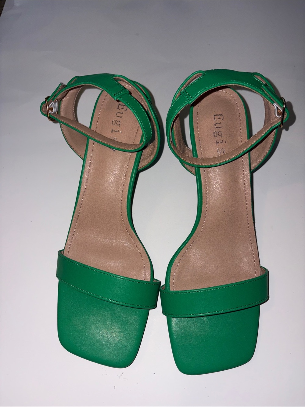 Green Ankle-Strap Block Heels